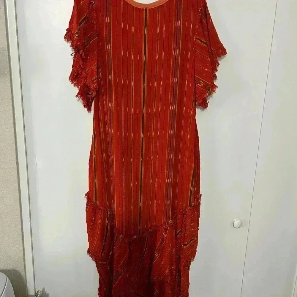 Free people women’s orange, red short sleeve BoHo maxi dress - Picture 6 of 6